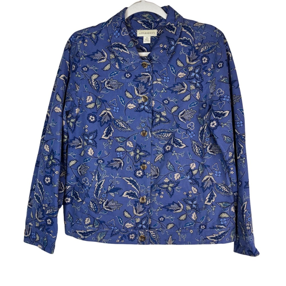 Appleseeds Floral Button Down Jacket Blue Flowers… - image 2